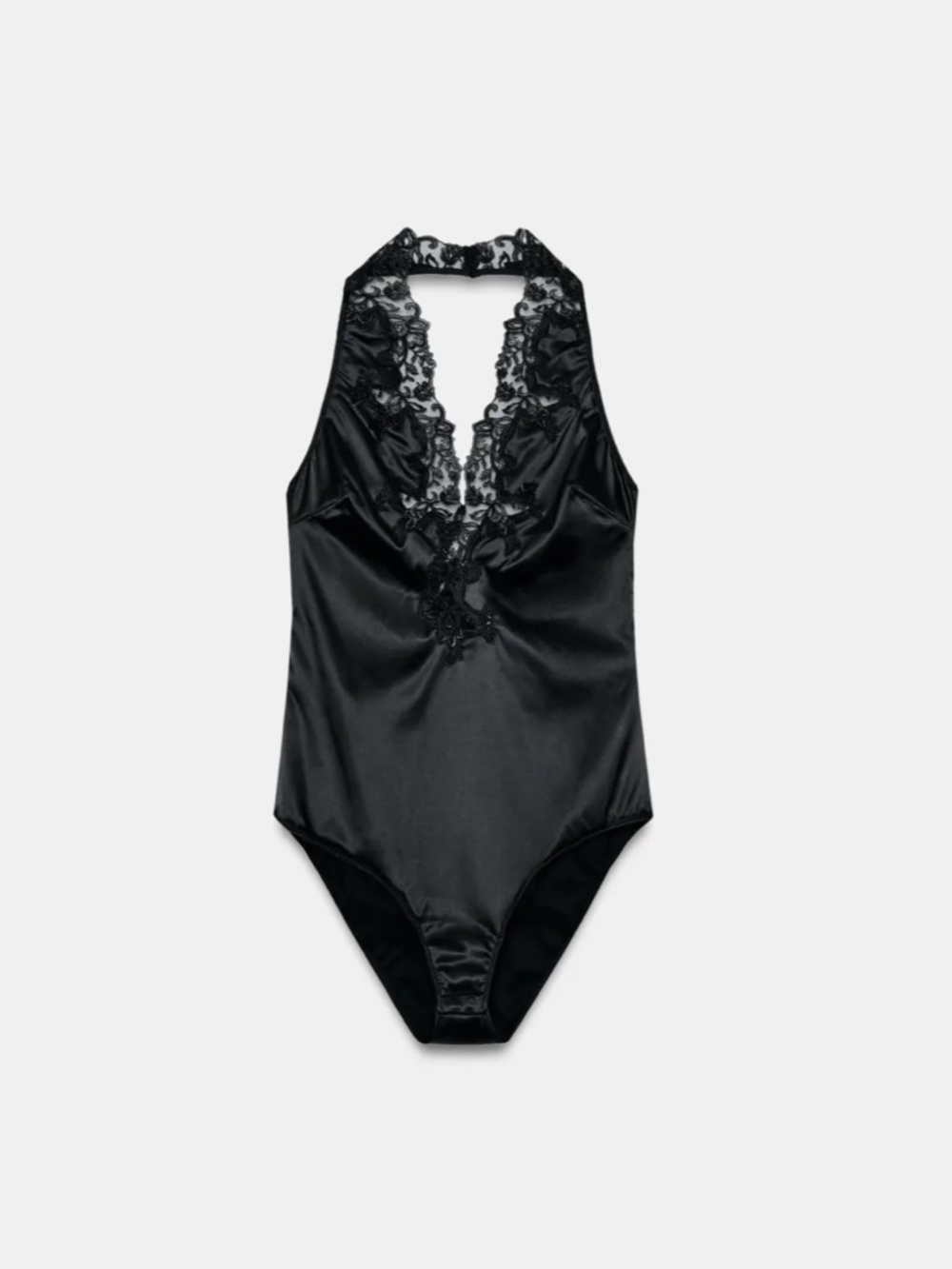 Zara ZW Collection Lace Halter Satin Bodysuit